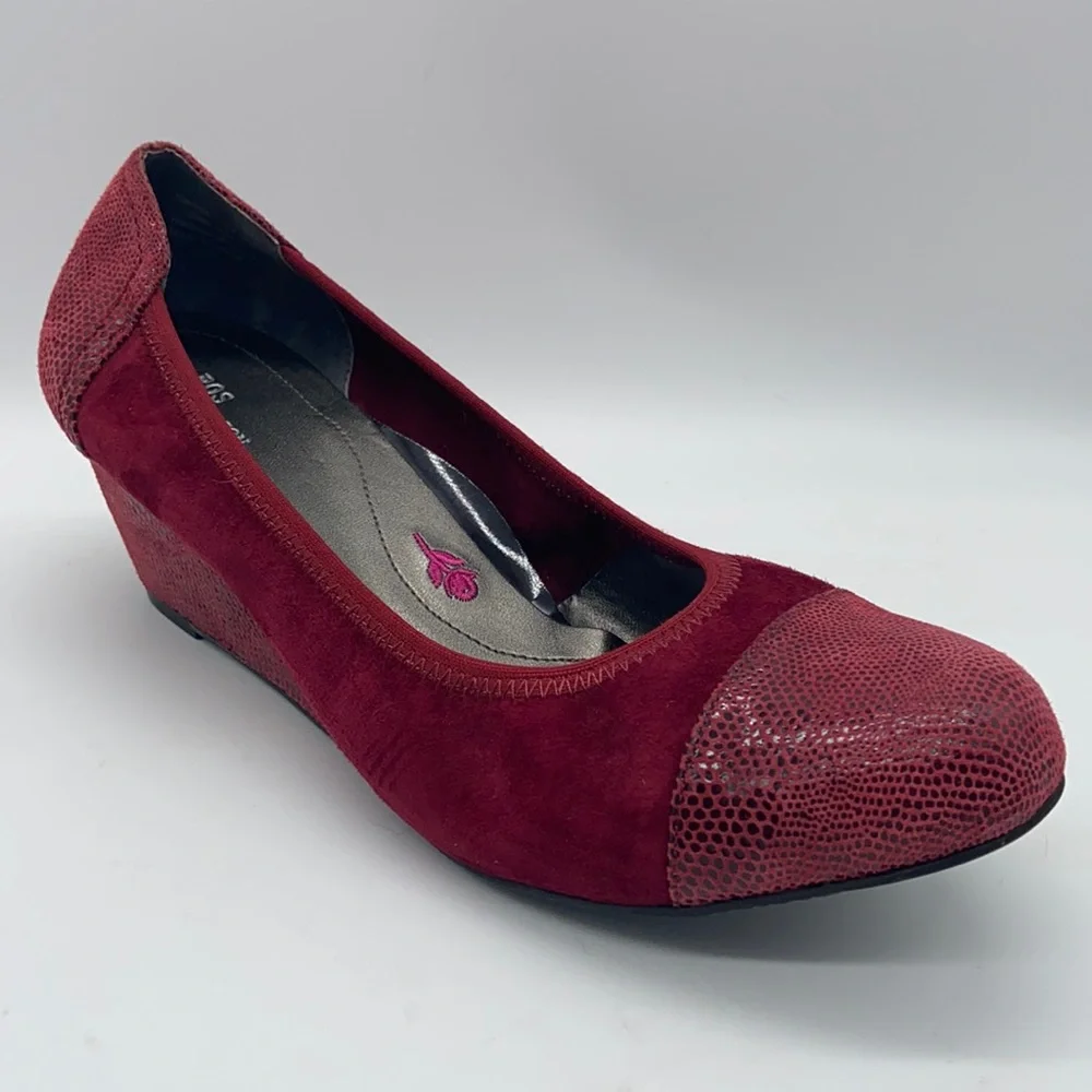 Ros Hommerson Harlow Suede Leather Wedge Comfort Shoes in Wine - Size 10